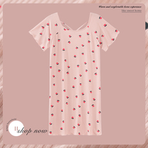 Night dress female Summerdale thin sweet short-sleeved pajamas small sexy backless cotton large size mid-length dress