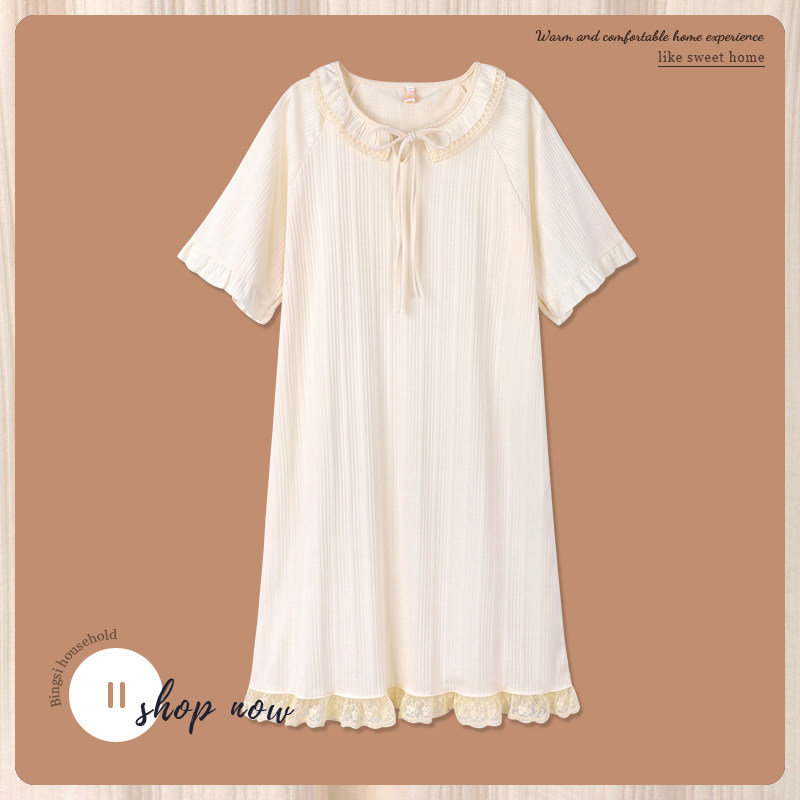 Night dress women's summer cotton thin short-sleeved 2021 new pajama skirt spring and summer sweet princess wind can be worn outside