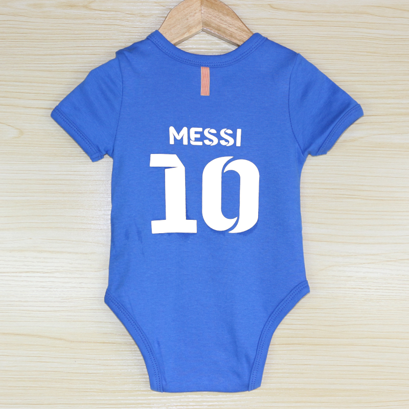 Bé quần áo bóng đá bé ngắn tay áo khoác mùa hè romper jumpsuit bé World Cup jersey túi rắm cotton