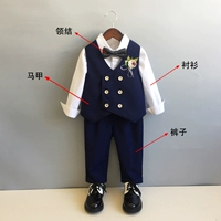 Синий комплект, жилет, рубашка, штаны, галстук-бабочка на лацкан, 3 предмета