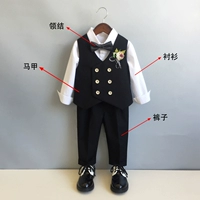 Черный комплект, рубашка, жилет, штаны, галстук-бабочка на лацкан, 3 предмета