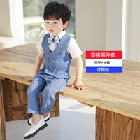 Синий цветной комплект, жилет, штаны, галстук-бабочка