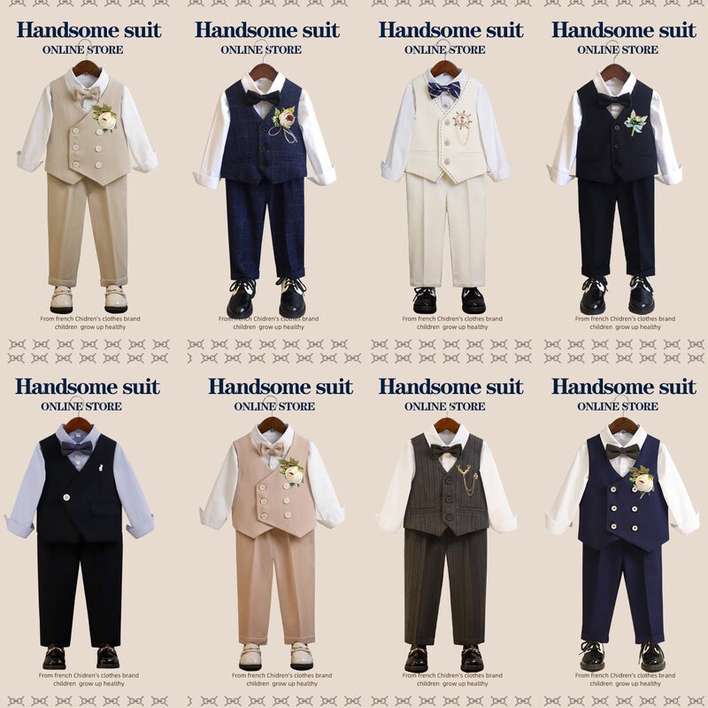 Children's Formal Wear, Boys' Flower Boy Suit Set, Light Luxury Baby Boy's First Birthday Banquet Suit, Boys' Host Performance Outfit Children's Formal Wear, Boys' Flower Boy Suit Set, Light Luxury Baby Boy's First Birthday Banquet Suit, Boys' Host Performance Outfit