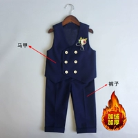 Флисовый синий жилет, штаны, галстук-бабочка на лацкан