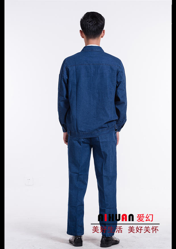 Tình yêu tưởng tượng mùa hè mỏng cotton denim tay áo ngắn tay áo dài phù hợp với nam hàn quần áo bảo vệ thợ hàn áo thể thao nam
