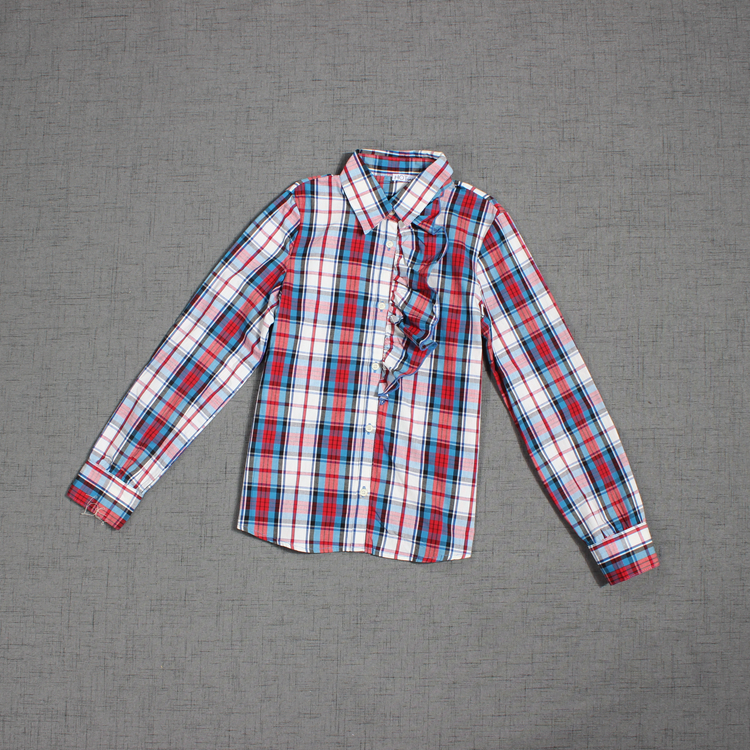 Foreign trade export original single girl long-sleeved plaid shirt spring and autumn children's clothing