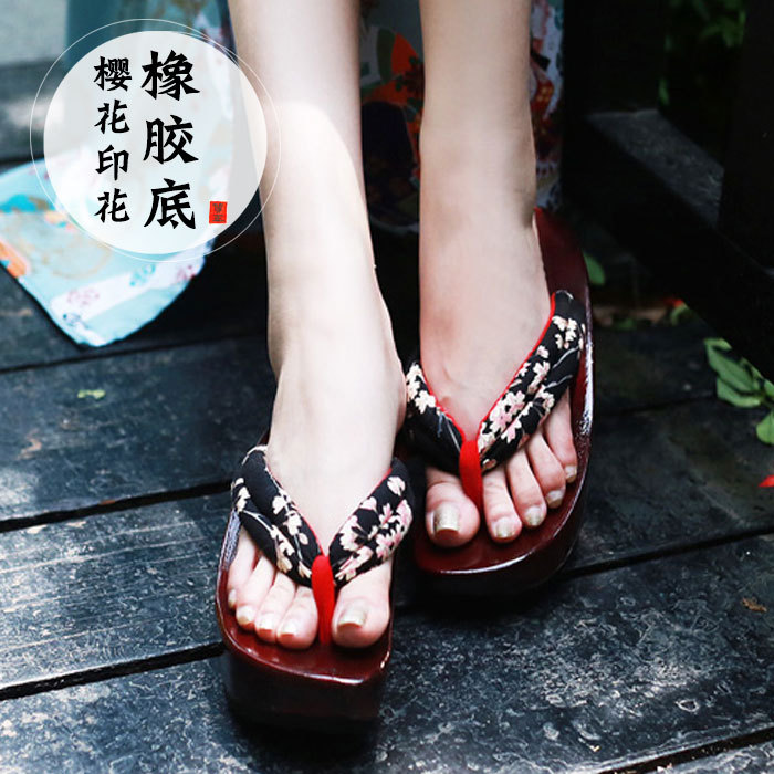 Women's Japanese-Style Clogs, Sandals, Slippers, Cosplay Japanese Flip-Flops, Thick-Soled Wooden Slippers, Summer High-Heeled Outdoor Wear, Chinese Style