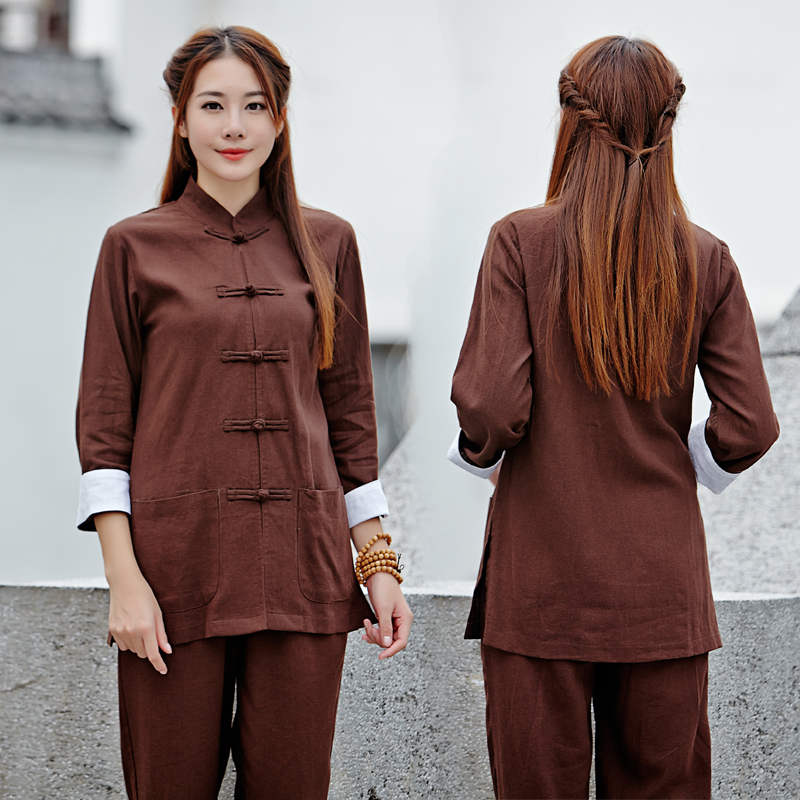 Yoga Zen Suit Women Suit Loose China Wind Gusto female Buddhist sumpsuit Spring and autumn season Long sleeves cotton linen Two sets Zen meaning
