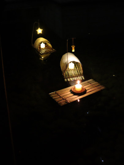 Floating Bamboo Row Boat Lamp for Blessings, Wishes and Commemorates First, River Lantern, Retro Bamboo Row Fishing Boat, Holiday Event Lotus Lantern