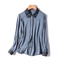 High-end mulberry silk spring 2021 heavy high-end temperament silk V-neck long-sleeved niche lace-up shirt top women S27