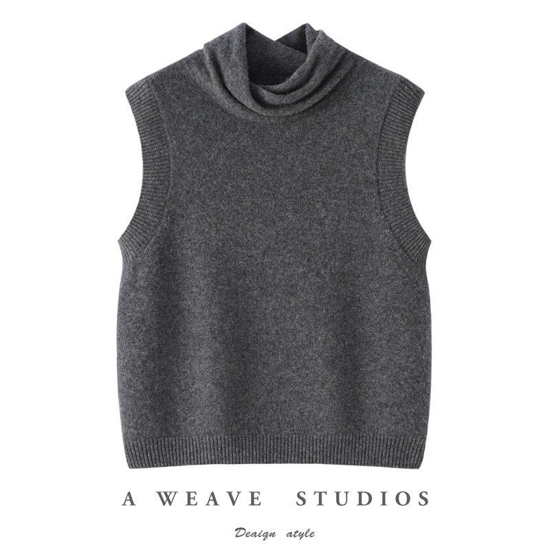 New Style Pile Collar Wool Fashionable and Elegant Knitted High-Neck Vest for Women, Sleeveless Layered Sweater Vest New Style Pile Collar Wool Fashionable and Elegant Knitted High-Neck Vest for Women, Sleeveless Layered Sweater Vest
