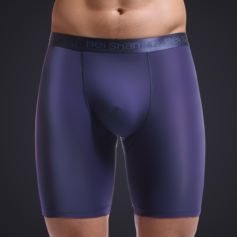 Summer Ice Silk Men's Sports Underwear, Running Tight-Fitting Extended Length Anti-Chafing Large Size Boxer Briefs, Long Leg Pants