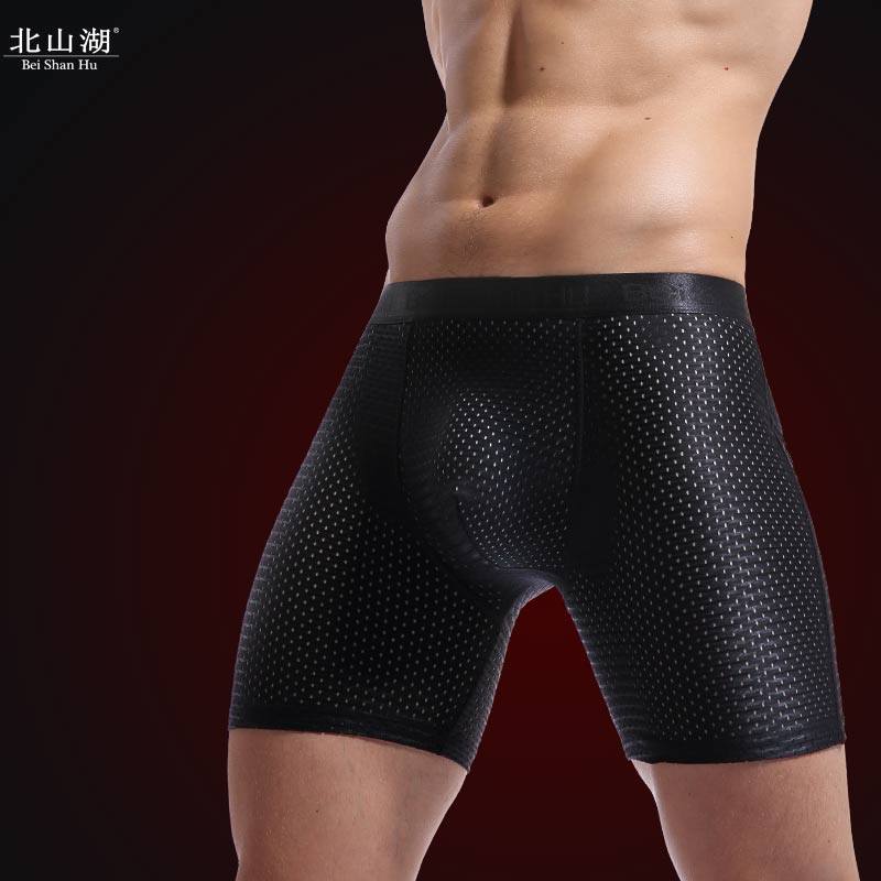 3 Summer Sports Briefs Male Long Leggings Pants Ice Silk Breathable Mesh Hollowed-out Mid Waist Running Lengthened Anti-Wear Legs