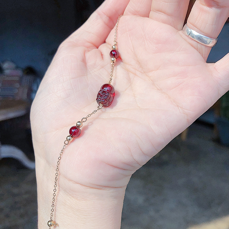 Pomegranate stone leopard Hand Refining ~ Meat Sajia 14k Bag Gold Hand Condensed gold is not easy to fall out of color pure natural wine red orange pomegranate