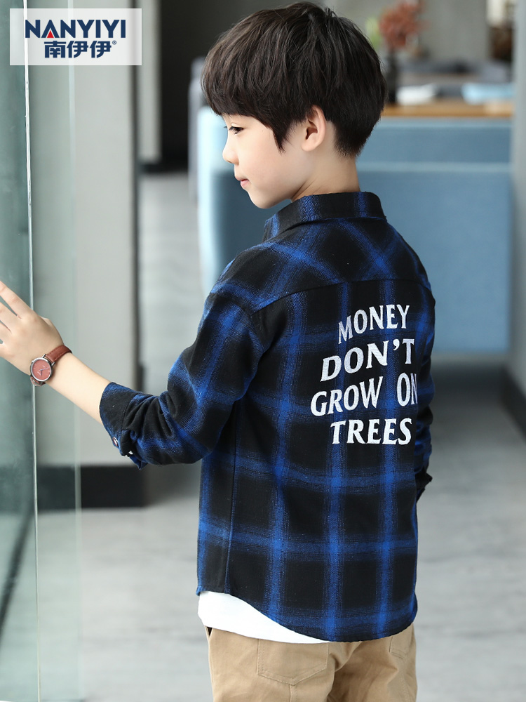 Children's clothing men's tops Spring and Autumn boys ' Western school shirts Long-sleeved children's plaid shirts Spring clothes Medium and large children's thin inch clothes