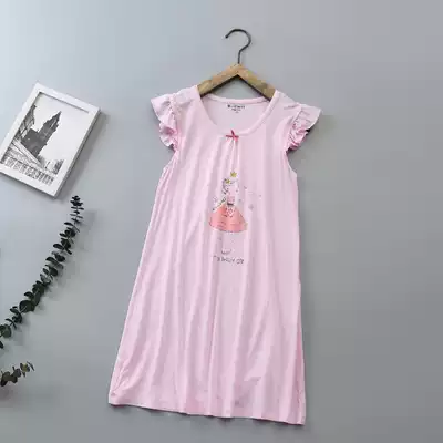 Children and children modal nightdress summer cool thin princess style little girl pajamas home skirt polka dot rabbit