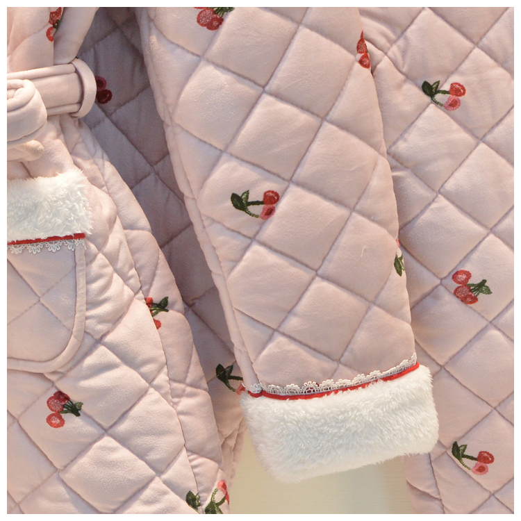 An Chi với bộ đồ ngủ mùa đông mới cho bé Babe cashmere ba lớp dày bông anh đào Hàn Quốc ấm áp ngọt ngào đồ ngủ đẹp