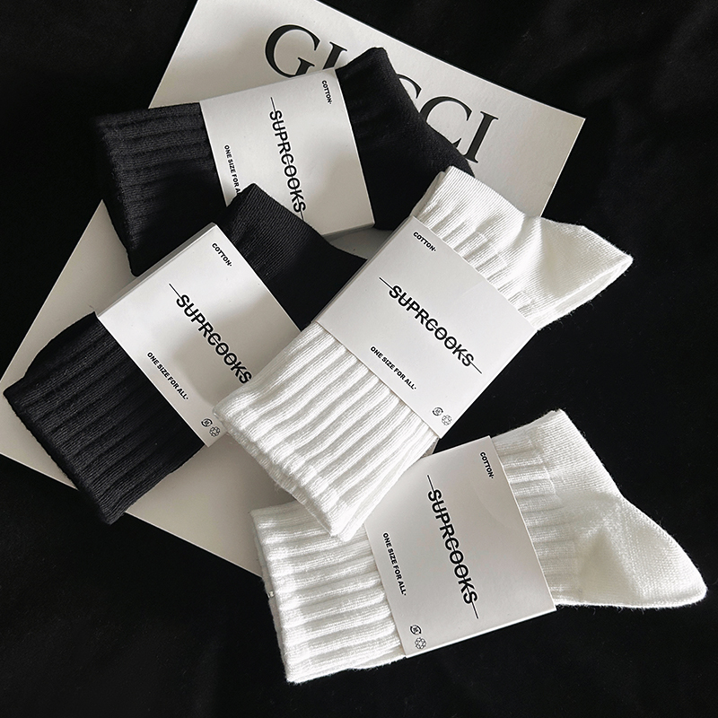 Men's Summer Thin Long Socks, Pure Cotton Towel Bottom, Boys' Sports White Mid-High Socks, Anti-Odor Long Socks