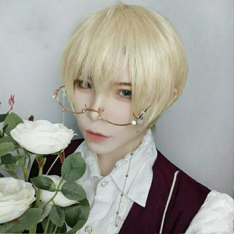 Bad Boyish Blonde Wig for Boys, Handsome Dk Style, Everyday Short Hair with Side Bangs, Natural and Fluffy, Reverse Hairline, Cosplay Wig
