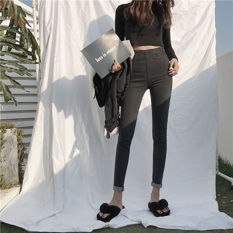 Real shot Quần chín cạp cao hoang dã mới của Hàn Quốc là quần jeans lửng nữ mỏng, quần lọt khe mùa hè shop thời trang nữ