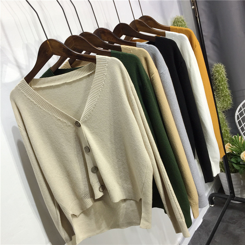 2018 mới retro áo gió nữ áo len mùa thu áo khoác rắn màu lỏng áo len hoang dã áo thủy triều áo len rộng