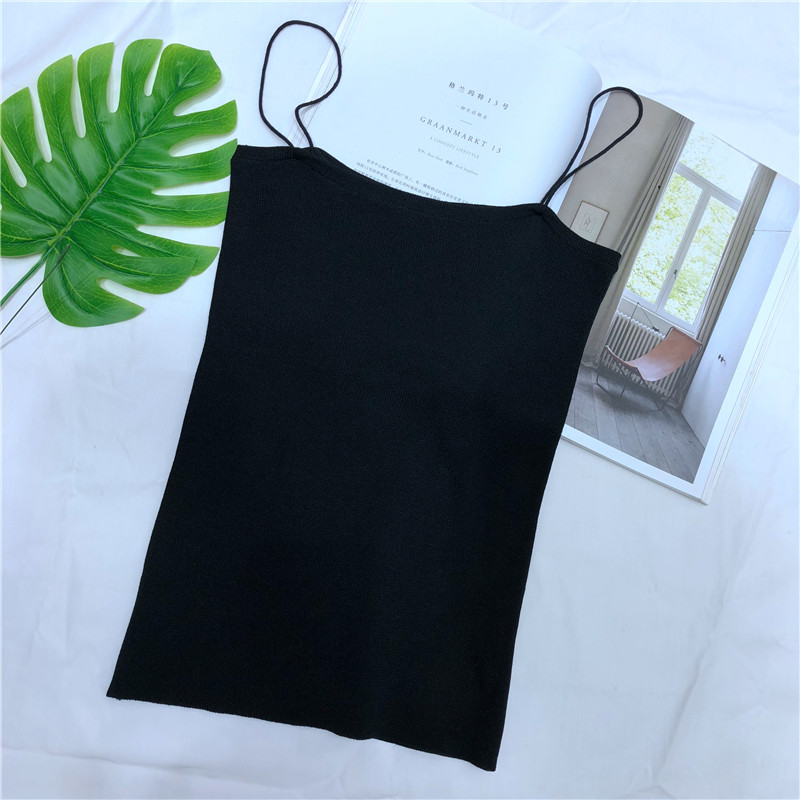 Quá tốt để có một cổ áo phẳng khí cao eo mỏng giảm béo ngắn vest mỏng vành đai đan sling áo voan kiểu