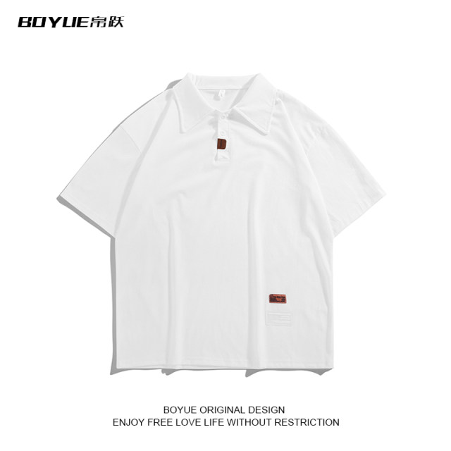 BOYUE silk jump summer letter embroidered logo trendy brand short-sleeved polo shirt slim casual lapel half-sleeved T-shirt men's Hong Kong style