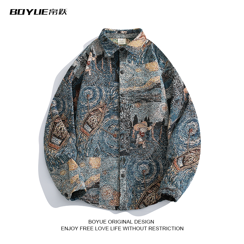 Boyue Van Gogh Oil Painting Shirt American Vintage Retro Art Student Shirt Casual Jacket Unisex Trendy Boyue Van Gogh Oil Painting Shirt American Vintage Retro Art Student Shirt Casual Jacket Unisex Trendy