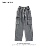 Летние дизайнерские штаны, прямые свободные джинсы, тренд сезона, свободный прямой крой, на шнурках, эластичная талия