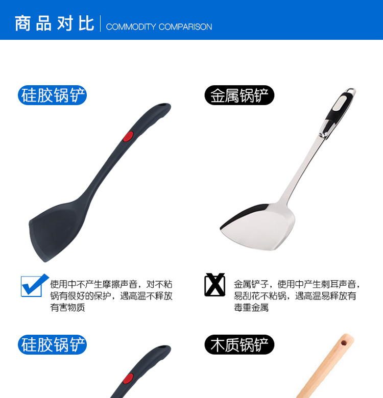 Cấp thực phẩm silicone không dính chảo chảo chiên đặc biệt xẻng nấu ăn xẻng gạo muỗng muỗng nhiệt độ cao đồ dùng nhà bếp kệ gia vị inox