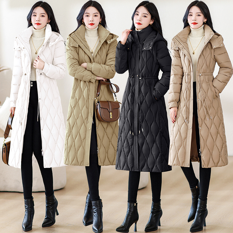 Fashionable Cotton-Padded Women's Long Over-The-Knee Coat with Detachable Hood, Slimming Two-Way Wear, Removable Cotton Jacket, Thickened Outerwear Fashionable Cotton-Padded Women's Long Over-The-Knee Coat with Detachable Hood, Slimming Two-Way Wear, Removable Cotton Jacket, Thickened Outerwear