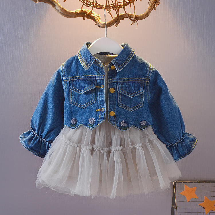 Girls autumn suit denim jacket princess skirt two-piece Korean version 0-1-3-4 year old baby girl autumn skirt