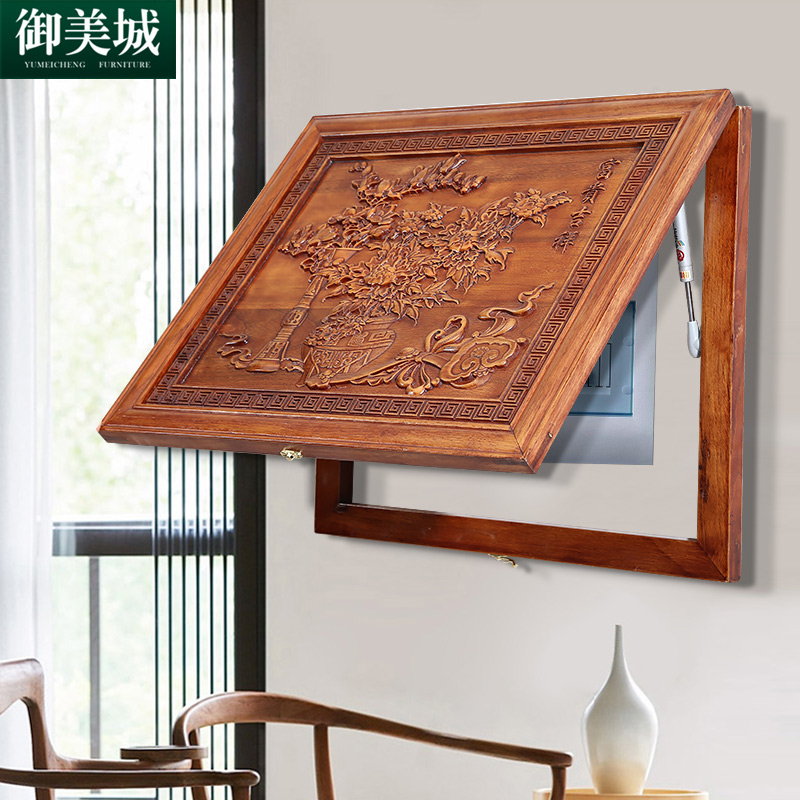 New Chinese solid wood electric meter box dongyang wood carving distribution box decoration painting living room Xuanguan weak electric box hydraulic shielded painting