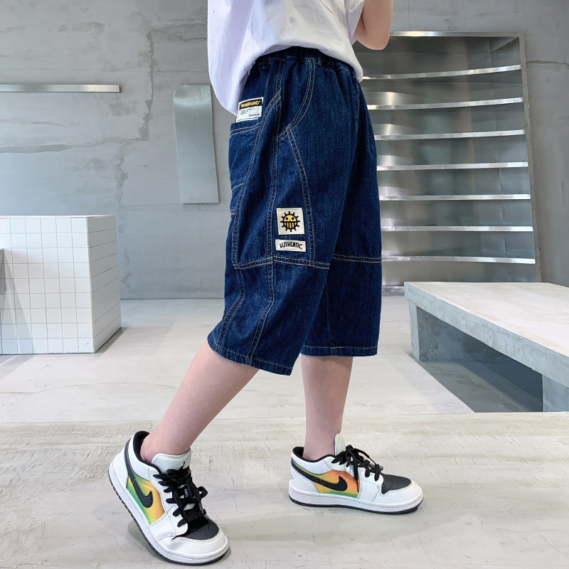Boy pants 2022 Summer new children Denim Shorts Fat Boy Seven pants CUHK Scout pants thin