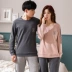 Bộ đồ ngủ cotton tinh khiết cặp đôi phù hợp với mùa xuân và mùa thu bộ đồ ngủ nữ dài tay phong cách thể thao hai mảnh dịch vụ tại nhà của nam giới - Cha mẹ và con