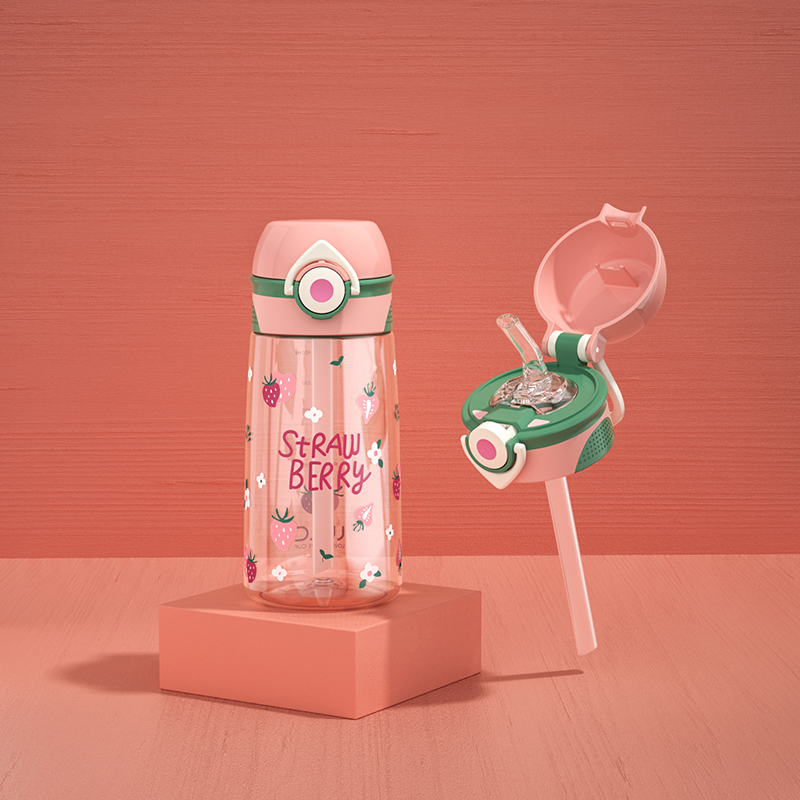 Straw water glass grown-up maternal cute tritan high face value portable cup Children's Ins plastic kettle