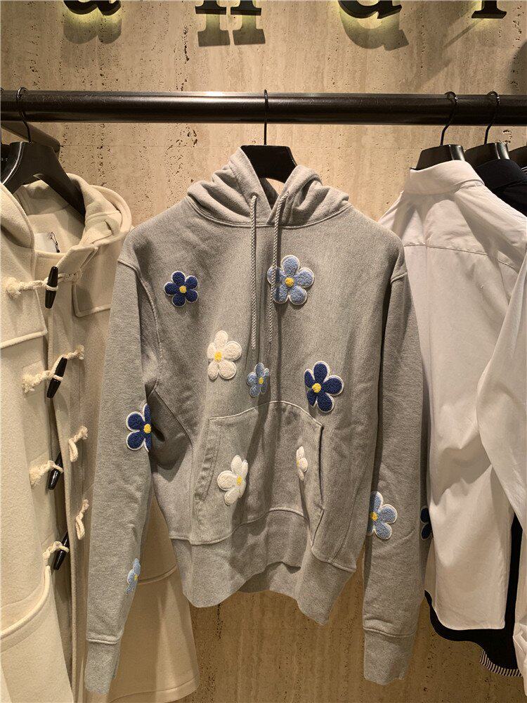 France s home 21 spring and summer new flower embroidery drawstring long sleeve hooded sweatshirt loose versatile casual top women
