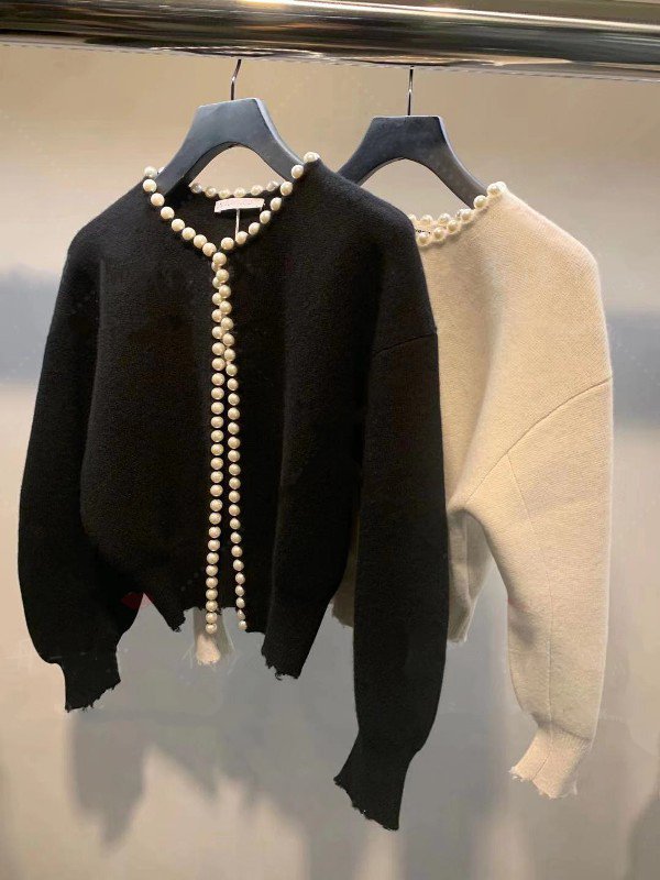 aw King 2021 spring and summer new handmade nail beads wool cardigan jacket Joker sweater slim cardigan short coat women