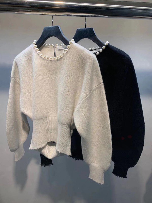 AW great king's family 22 spring new beam waist loose sleeve head jacket pearl inlaid with wool-knitted sweater female tide