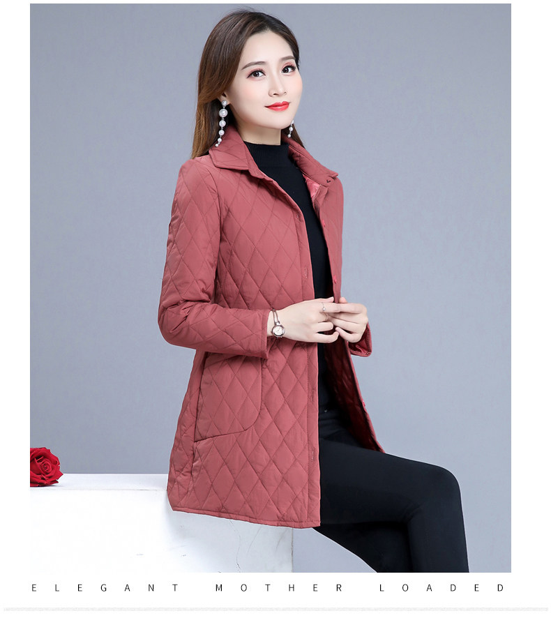 Middle-aged and elderly thick shirt Women's thin cotton-padded coat mid-length slim-fit 50-year-old mother autumn cotton-padded jacket cotton-padded jacket jacket coat