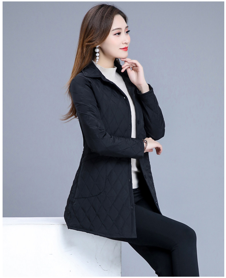 Middle-aged and elderly thick shirt Women's thin cotton-padded coat mid-length slim-fit 50-year-old mother autumn cotton-padded jacket cotton-padded jacket jacket coat