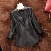 Paposti spring and autumn Haining leather leather womens Korean version slim sheepskin small blazer nine-point sleeve T