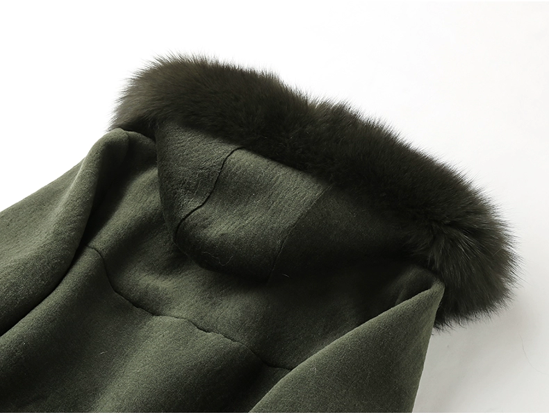 Papo Shidi xén lông cừu dài lông cáo lông trùm đầu 2018 mới áo khoác len nữ Hàn Quốc áo lông dáng dài