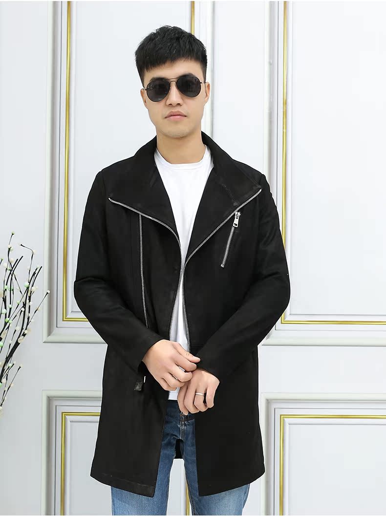Papo Shiti 2018 thu đông mới Hain leather leather phần dài áo khoác nam áo khoác da cừu áo khoác nam