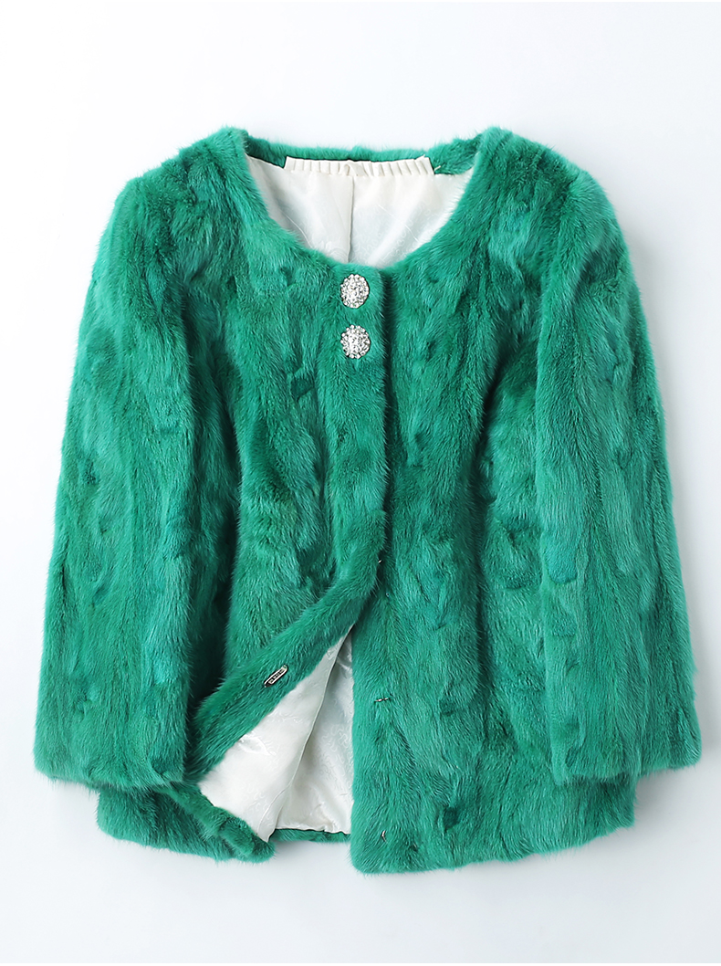Papo Shidi 2018 mùa xuân mới Haining mink fur cỏ ladies vòng cổ Slim chắp vá coat jacket áo da lộn lót lông