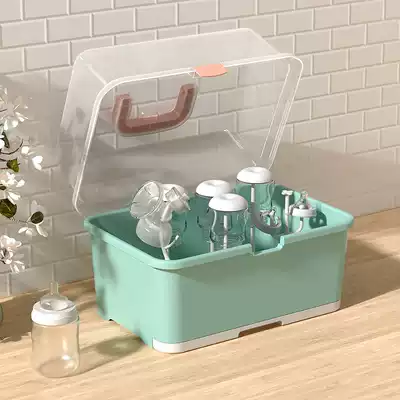 Baby bottle storage box portable large baby tableware storage box milk bottle drain with lid dustproof drying rack