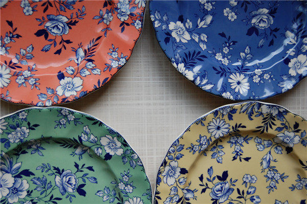 Creative ceramic glaze colorful four color broken breakfast breakfast bread snack dessert cold dish plate household