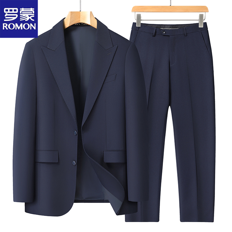 Romon Spring and Autumn Large Size Business Suit Jacket for Men, Plus Size Loose Casual Formal Suit Three-Piece Set