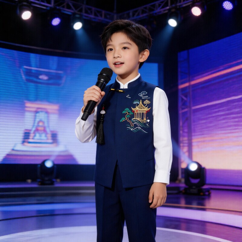 Children's New Chinese-Style Stand-Up Collar Vest, Zhongshan Suit for Boys and Teenagers, Chinese-Style Tang Suit, Student Choir Costume Set