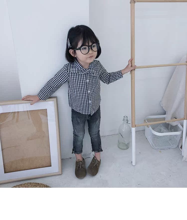 Quần áo trẻ em nữ sơ mi kẻ sọc xuân hè 2018 mới Hàn Quốc phiên bản 1-3 tuổi 4 bé gái sơ mi hoang dã đồ bộ bé trai